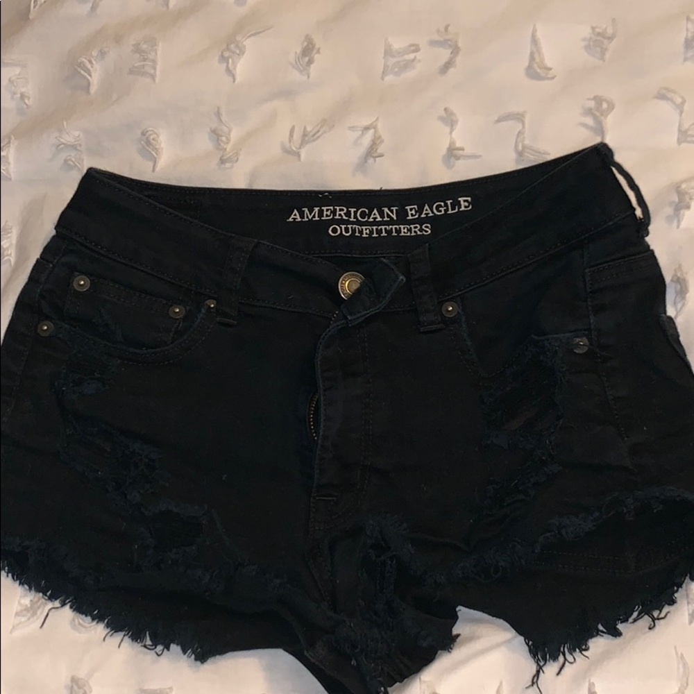 American eagle black distressed shorts
